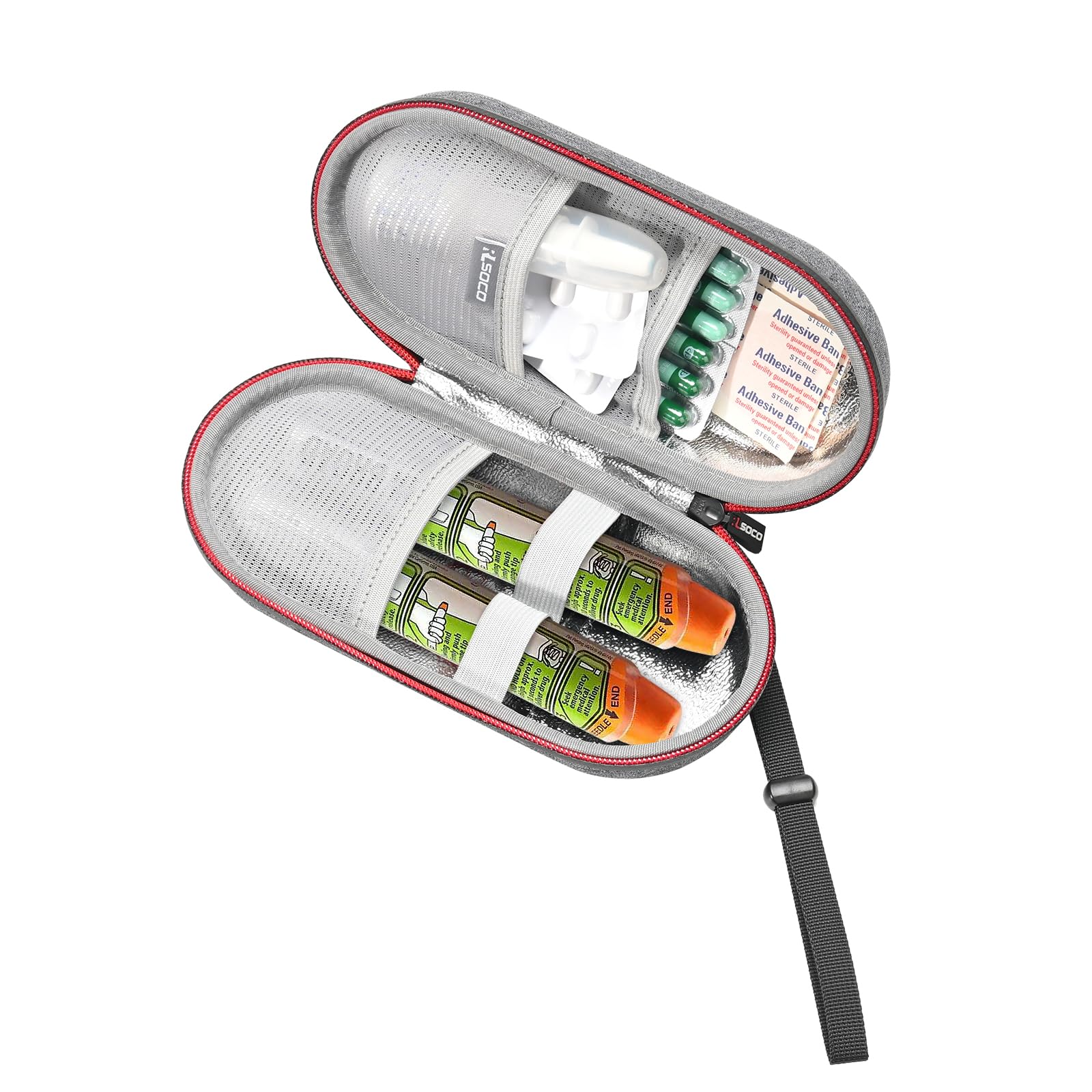 RLSOCO EpiPen Carrying Case,Travel Medicine Kit for 2 Epi Pens,Auvi-Q, Anti-Histamine, Allergy Medicine Essentials, Inhaler Asthma Relief/Insulin Pen Travel Organizer (Case Only) - Grey