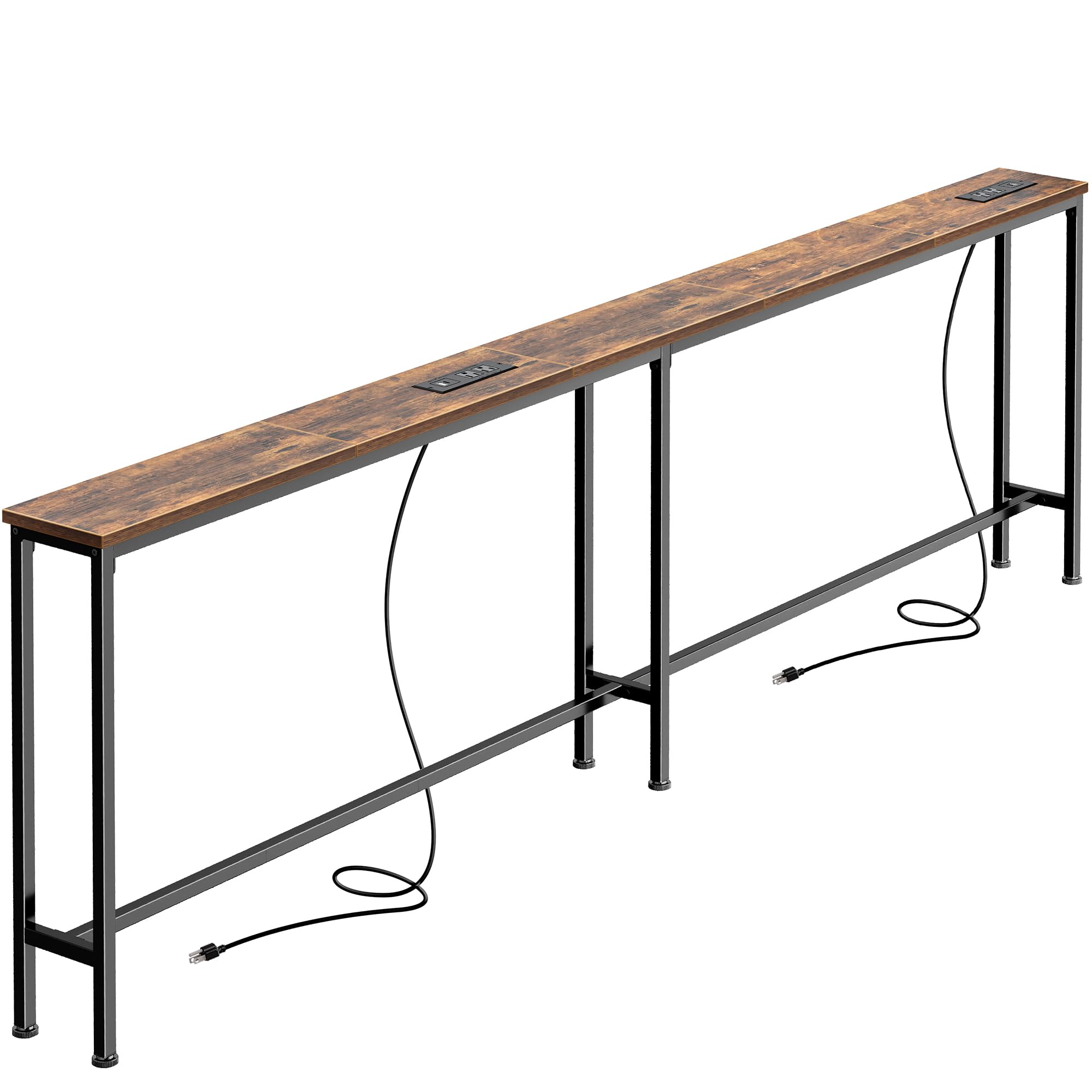 Photo 1 of SUPERJARE 79 Inch Sofa Table with 2 Power Outlets and USB-C Ports, 5.9 Inch Narrow Console Table with Storage, Long Entryway Hallway Couch Table Behind Sofa, Small Spaces, Living Room, Rustic Brown