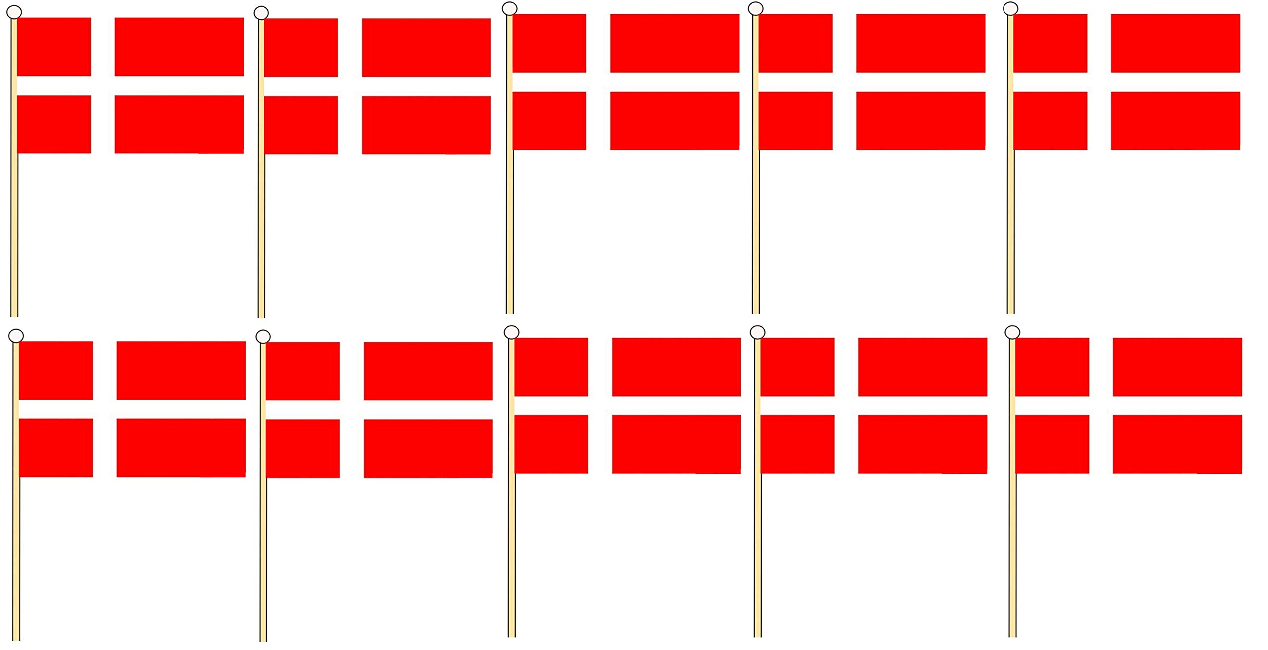 Pack Of 10 X Flag Of DENMARK Hand Held Flags 21cm x 14cm