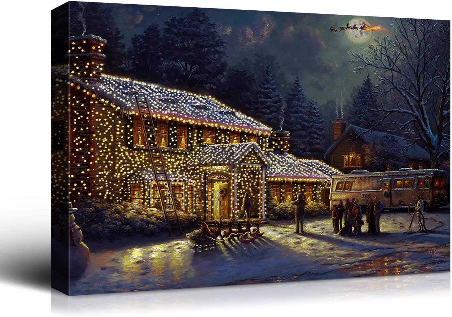 Paintings - Denozer - Canvas Wall Art Christmas Eve Painting Artwork for Home Wall Decor,Stretched and Framed Ready to Hang - 48x36 inch