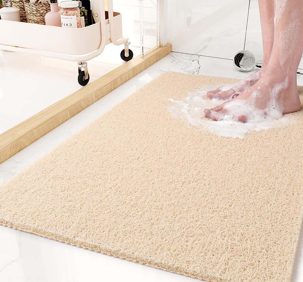 Shower Mat, 60x90cm Large Anti Mould PVC Loofah Bath Mat for Bathroom Wet Area Bath Tub, Non Slip Loofah Inside Shower Floor Mats, Quick Drying