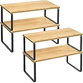 SONGMICS Cabinet Organizer Shelf, Set of 4 Kitchen Counter Shelves, Kitchen Storage, Spice Rack, Stackable, Expandable, Metal