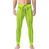 JINSHI Men's Fishnet Pants Sexy Mesh See Through Drawstring Fitted Lounge Pajama Bottom Male Muscle Legging Swimwear M 3XL