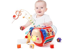 CUTE STONE Baby Activity Cube Toy, Sensory & Montessori Toys for Toddlers, Learning Cube Toys with Music & Lights，Baby Sensory Fine Motor Skills Developmental Toys, First Birthday Gift for Kids