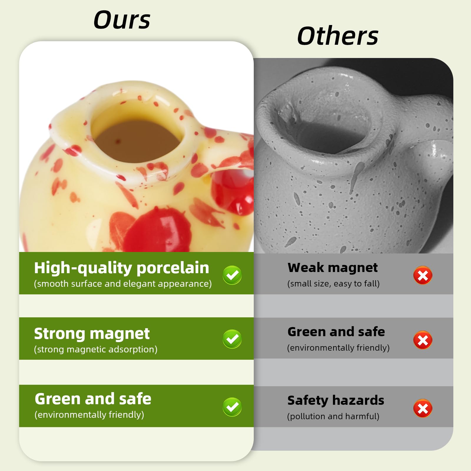 Upgrade Mini Vase Magnets for Fridge, Mini Ceramic Vase Bud Vases Magnets for Refrigerator Cute Tiny Fridge Flowers, Adorable Decor for Kitchen Office（No Flowers）