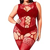 EHSUYAB Plus Size Body Stockings For Women Curvy BBW, Exotic Dancer Lingerie Outfits, Full Sexy Fishnet Bodysuit Rave Party
