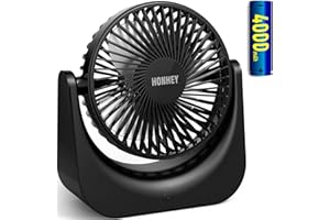 HonHey 6 Inch Desk Fan, Portable Fan with 4000mAh Battery Operated, 120°Rotatable Personal Mini Fan, 3 Speeds Small Fan Quiet, Powerful Air Circulator Fan for Bedroom Office Travel Dorm Room