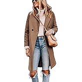 Tanming Women's Notch Lapel Double Breasted Wool Blend Mid Long Pea Trench Coat