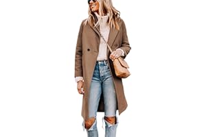 Tanming Women's Notch Lapel Double Breasted Wool Blend Mid Long Pea Trench Coat