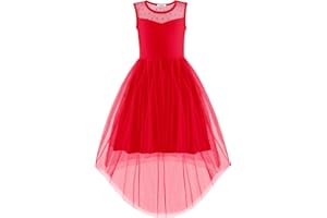 Arshiner Girls Dresses Formal Party Wedding Tulle Sleeveless Contrast Mesh High Low Dress with Belt