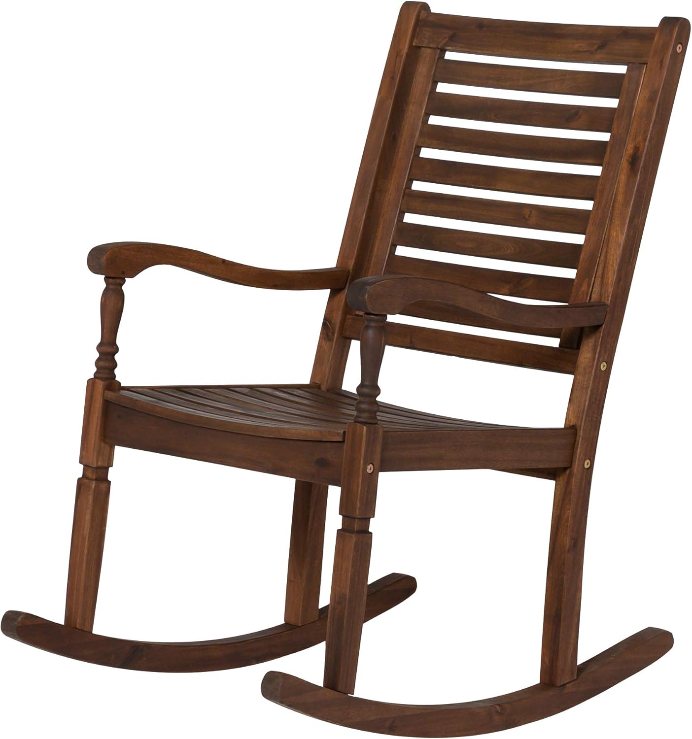 Walker Edison Montego Traditional Acacia Wood Slat Back Patio Rocking Chair, 42 Inch, Dark Brown: Garden & Outdoor