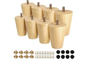 FoDau770 Rubber Wood Furniture Legs 3 Inches, Straight Tapered Wood Feet Mid Century Sofa Legs Set of 8, 5/16" UNC Furniture Feet Replacement Parts for Cabinet Couch Dresser Chair Ottoman Table