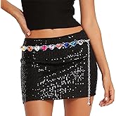 Giomos Chain Belt for Women Fashion - Y2K Rhinestone Waist Chain, Decorative Belt for Dresses, Jeans, Festival Looks, Sliver, HeartShape