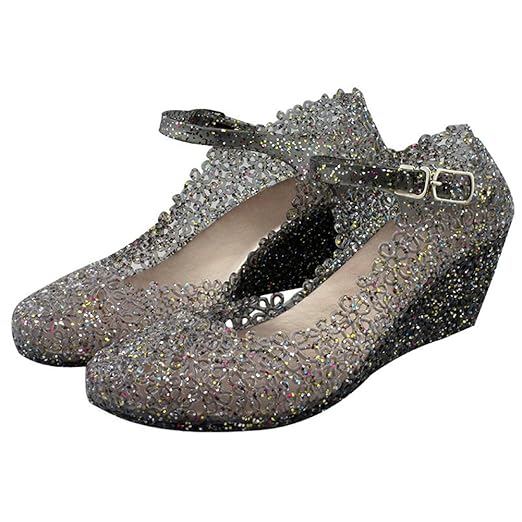 Paul Kevin Women's Jelly Wedge Crystal Sandals High Heels Glass Slipper