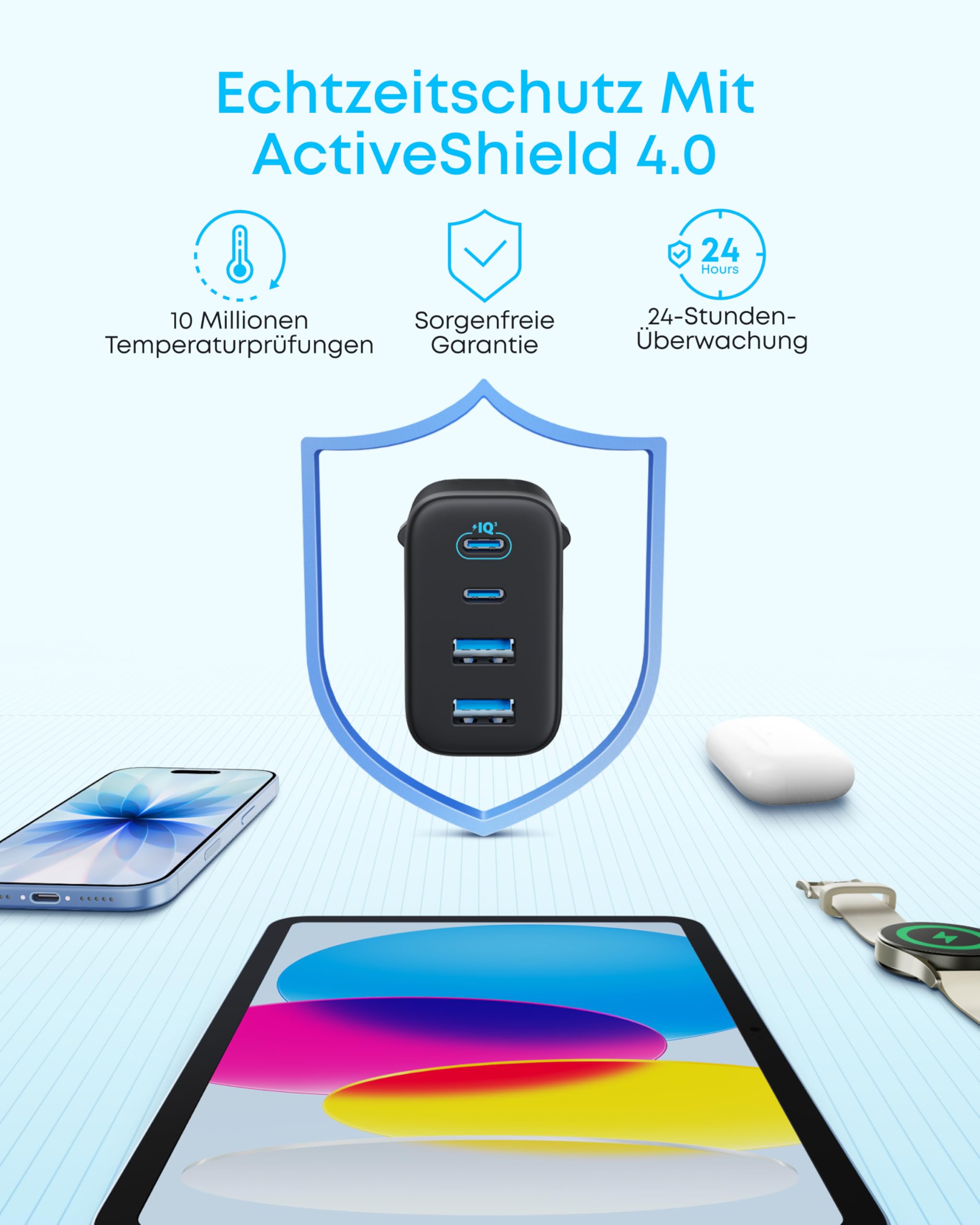 Anker Zolo 50W USB C Ladegerät, 4-Port Netzteil mit 2 USB-C und 2 USB-A, Kompaktes Schnellladegerät Für iPhone 17 Pro Max/16/15/14/13-Serie, iPad, Pixel, Galaxy, MacBook (ohne Kabel) 6