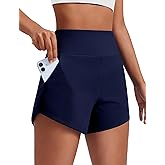 PINSPARK Women's 3.5" Running Athletic Shorts Unlined Naked Feel Workout Tummy Control Gym Yoga Dolphin Short with Pocket