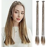 REECHO Clip in Braids Hair Extension, 6 Braids Total, 22" Long Natural Soft Synthetic Hairpieces (Light Ash Brown with Highlights)