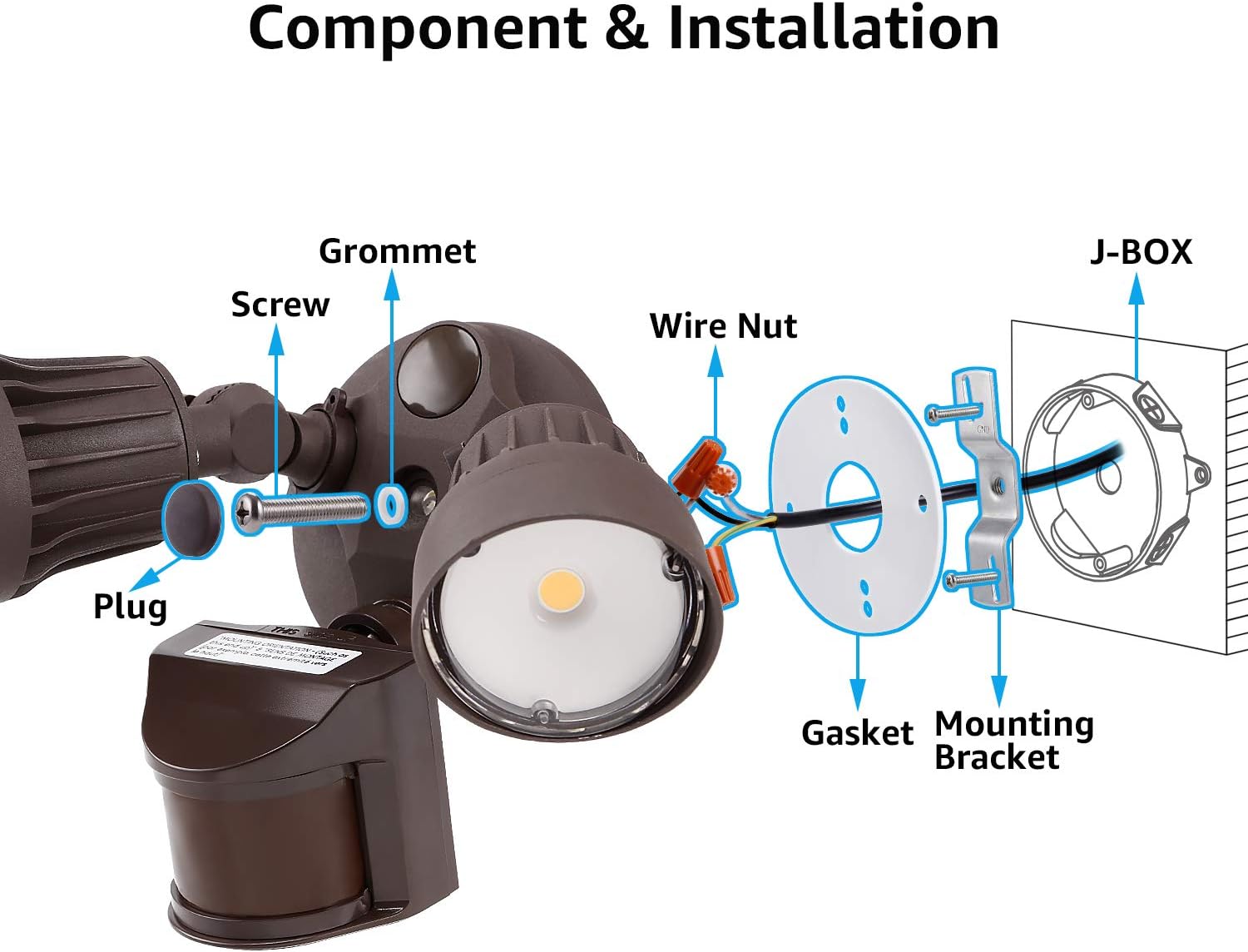 LEONLITE LED Security Lights, Motion Sensor Flood Light Outdoor, 20W(150W Equiv.), Waterproof IP65, 3000K Warm White, ETL Listed, Adjustable 2-Head Outdoor Lighting, Bronze: Home Improvement