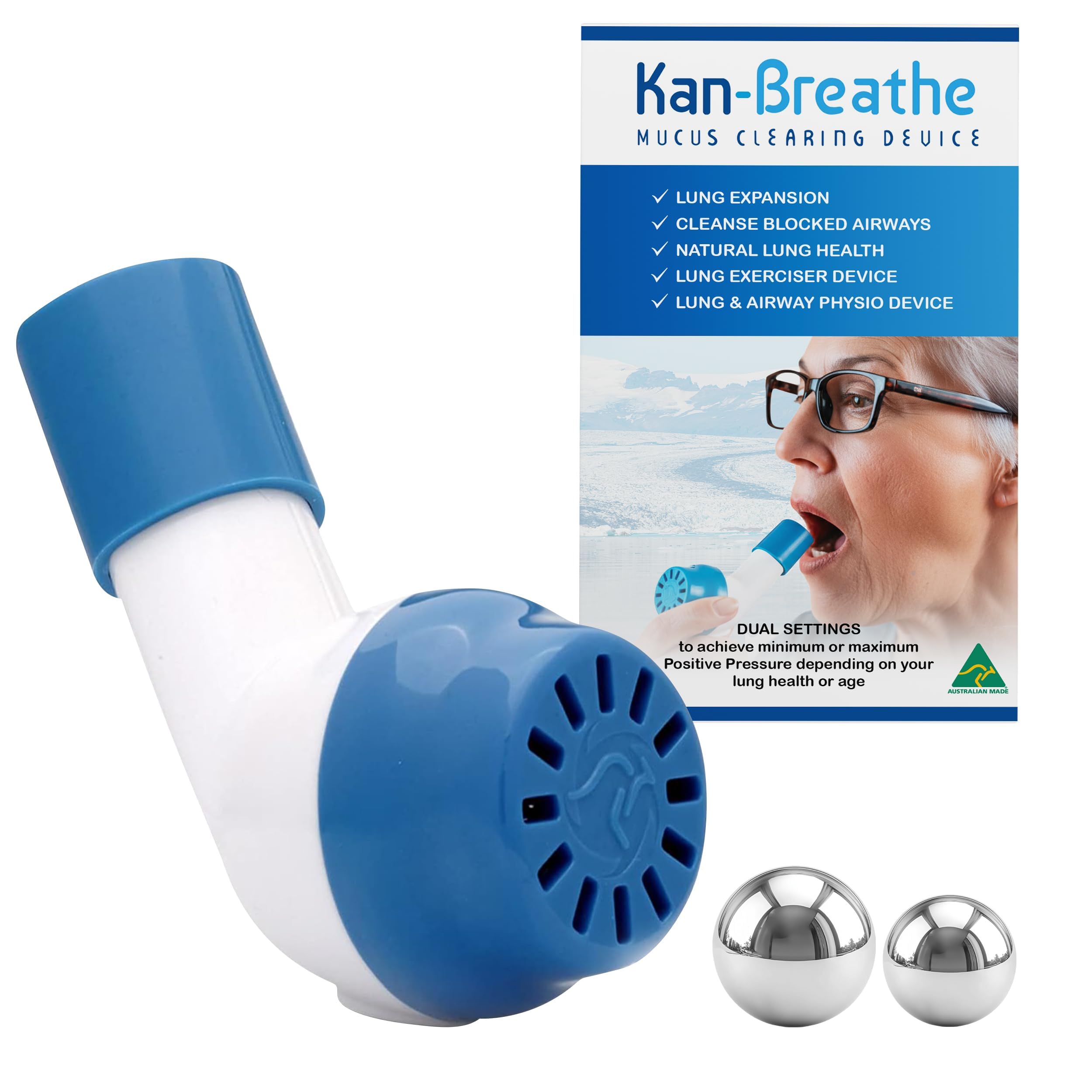 KAN-BREATHE Natural Lung Exerciser & Mucus Removal Device - Naturally Clear Mucus from Airways & Improve Lung Capacity with This OPEP Respiratory Breathing Exercise Device - Made in Australia – White