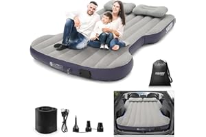 SHADEMAX Self-Inflating Car Air Mattress for Tesla Model Y 2025 2024-2020/Model Y Juniper Outdoor Camping Air Bed with 2 Pillows Built-in Pump Air Couch Mat Flocking Air Cushion Model Y Accessories(Beige&Blue)