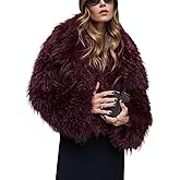 Wyeysyt Womens Faux Fur Coat Cropped Lapel Fluffy Fur Jacket Long Sleeve Open Front Shaggy Fuzzy Outerwear