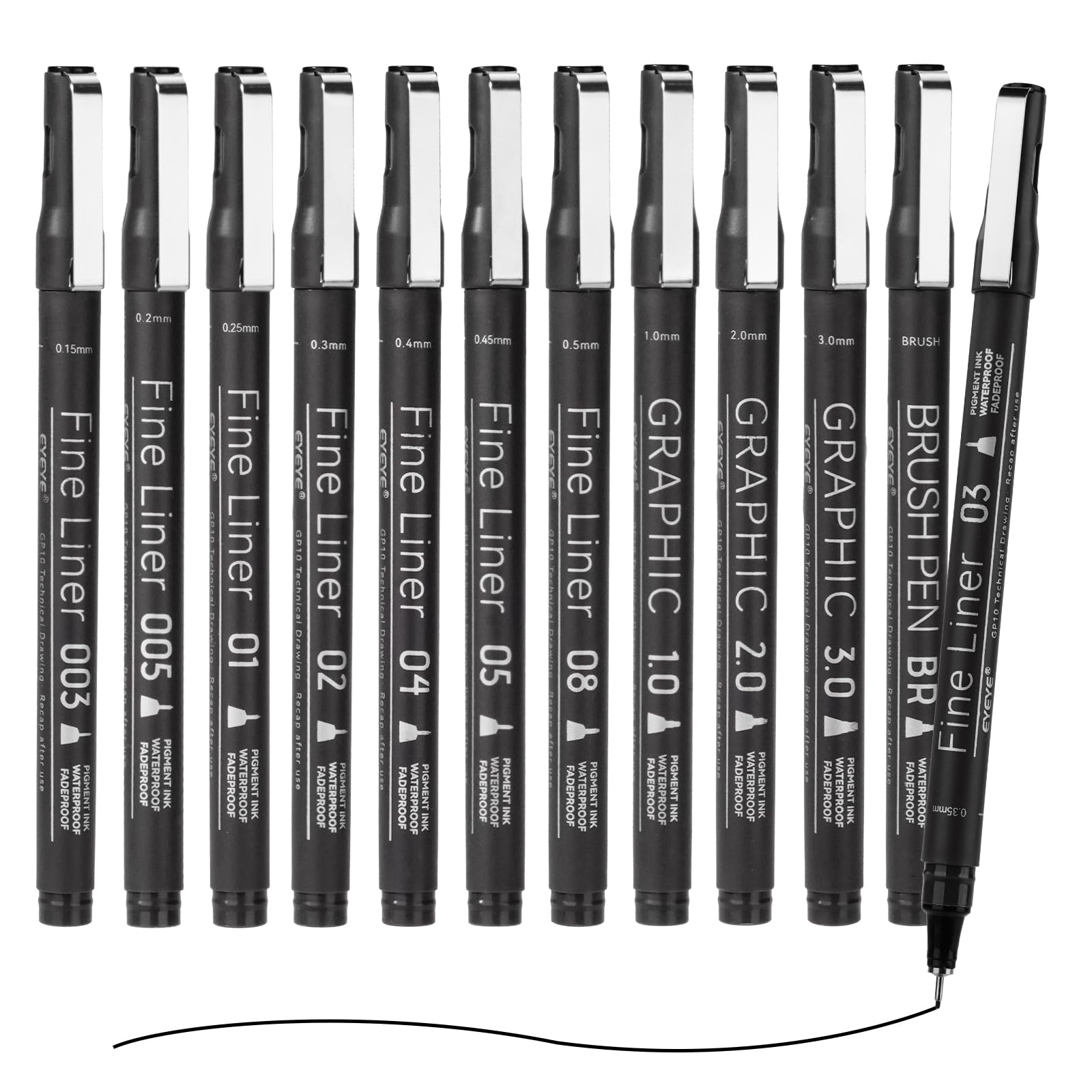 EYEYE Micro Fineliner Pens, Black Drawing Art Pens,12 Archival Pen Waterproof Ink Set Artist Supplies Archival Inking Markers Sketch Outline Pen, Precision Drawing and Sketching Kit
