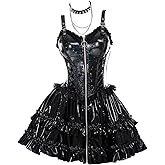 MEOWCOS Women's Gothic Camisole Dress PU Leather A - line Goth Dress Halloween Dress