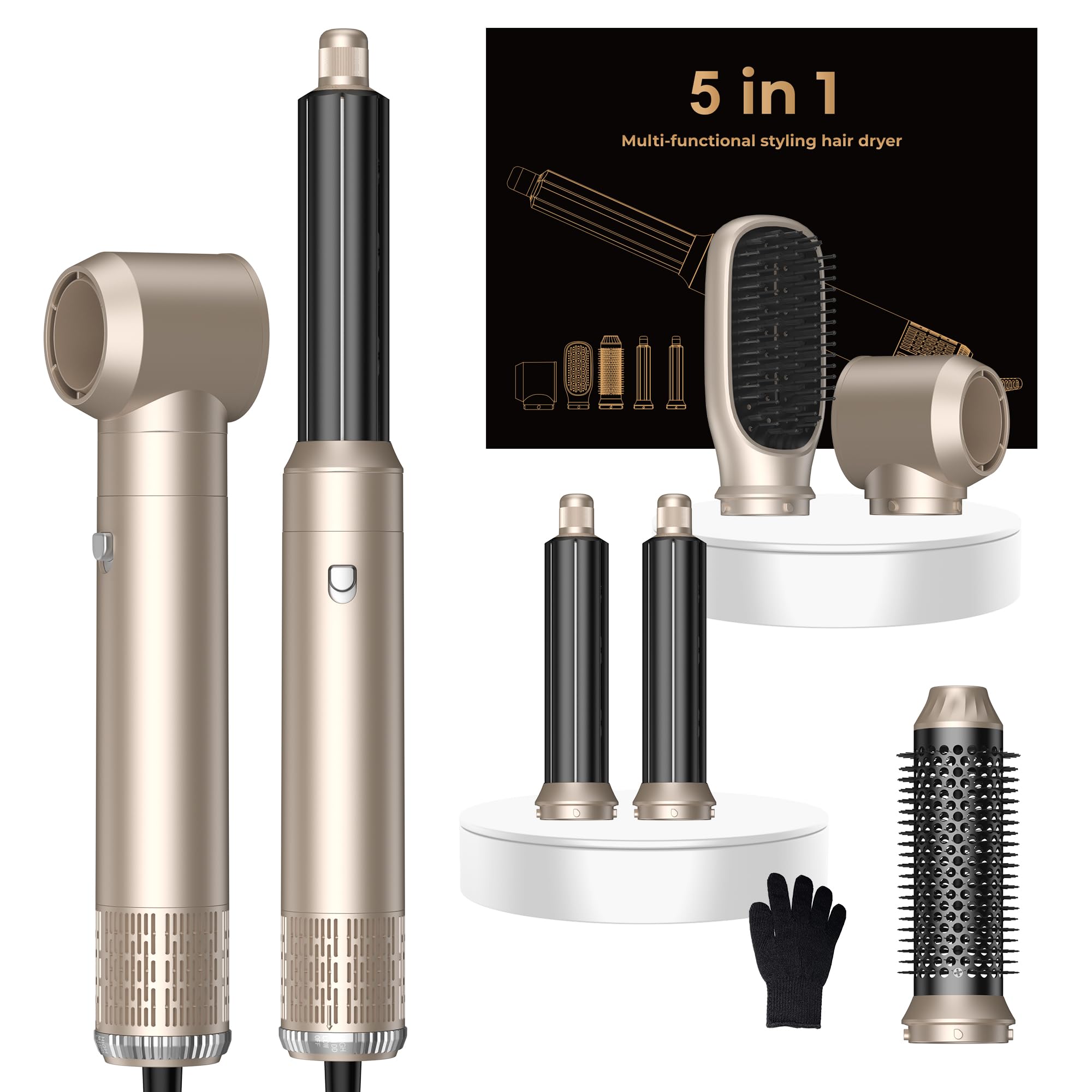 Photo 1 of 5 in 1 Hair Dryer Brush Set,Professional Negative Ionic Hot Air Styler, Air Curling Wrap Styler,Detachable Blow Dryer Brush With Auto Wrap Curlers,Hair Styling Tools For Straight/Curl/Drying/Smoothing