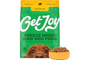 Get Joy Freeze Dried Raw Beef Meal, High Protein Grain Free, Dry Dog Food Meal Mixer and Topper, with Probiotics for Gut Health, Made with 100% USDA Organ Meat, for All Breeds and Ages, 32oz Bag