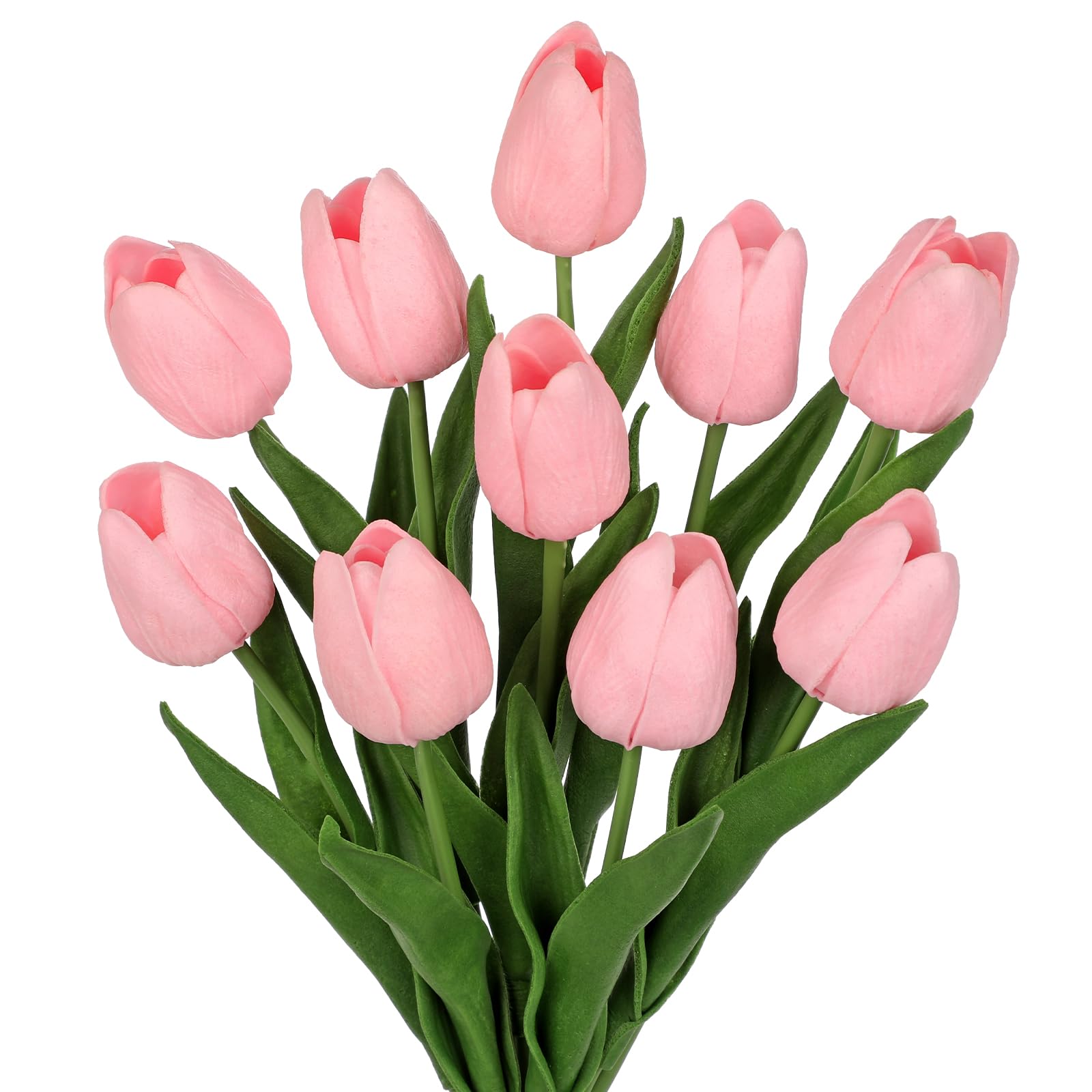 View 1 of 10 Pcs Pink Artificial Tulips - Real Touch Faux Flowers, 13.5" - Bulk for Vase, Centerpieces, Home, Wedding, Mother's Day Bouquet