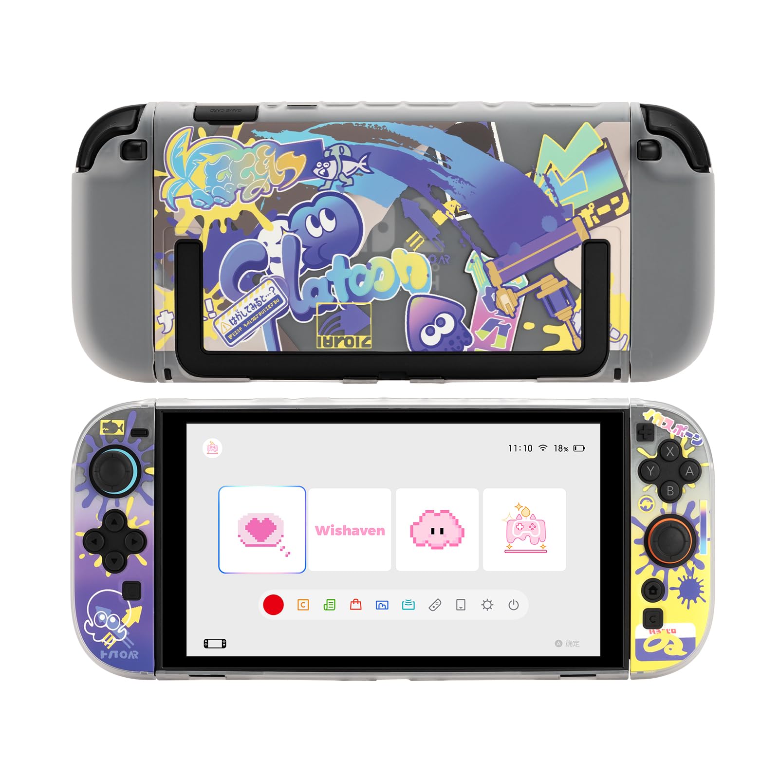 WISHAVEN Protective Case Compatible with Switch 2 (2025), Hard PC Shockproof Anti-Scratch Protective Shell for Switch 2, Separable Protective Cover for Controller - Squid & Octopus