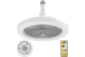 VONFAME Enclosed Ceiling Fan with Light and Remote Small 10-inch E27 Bladeless Ceiling Fans Dimmable LED Lights 3 Gear Wind Speeds Family Summer Gift for Garage Tool Room and Store Room(Grey)
