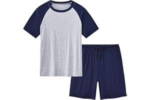 LIAOCXF Men's Short Pajama Set Soft Comfy 2 Piece Round Neck Sleepwear Nightwear Lightweight Home Casual Sleep Set