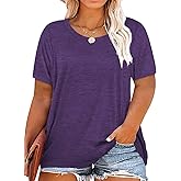 Plus Size Summer T Shirts Women Tops Short Sleeve Round Neck Casual Loose Fit Tee Tshirts Tunic