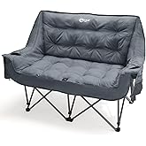 Portal Double Camping Chair, 2 Person Folding Loveseat for Adults, Padded Cushion Camp Lawn Love Seat with Side Pocket Portable Couch, Two Person Heavy Duty Wide Chairs with Cup Holder, 600 lbs