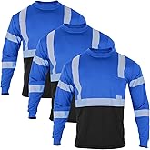 VENDACE Safety T Shirts Reflective High Visibility 3 Pack Hi Vis Long Sleeve Construction Work Shirts for Men (Royal Blue,L)