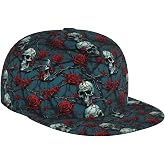 QANCOSI Skulls and Roses Pattern Baseball Cap Men Hip Hop Cap Flat Brim Hat Women Sun Hats Adjustable Snapback