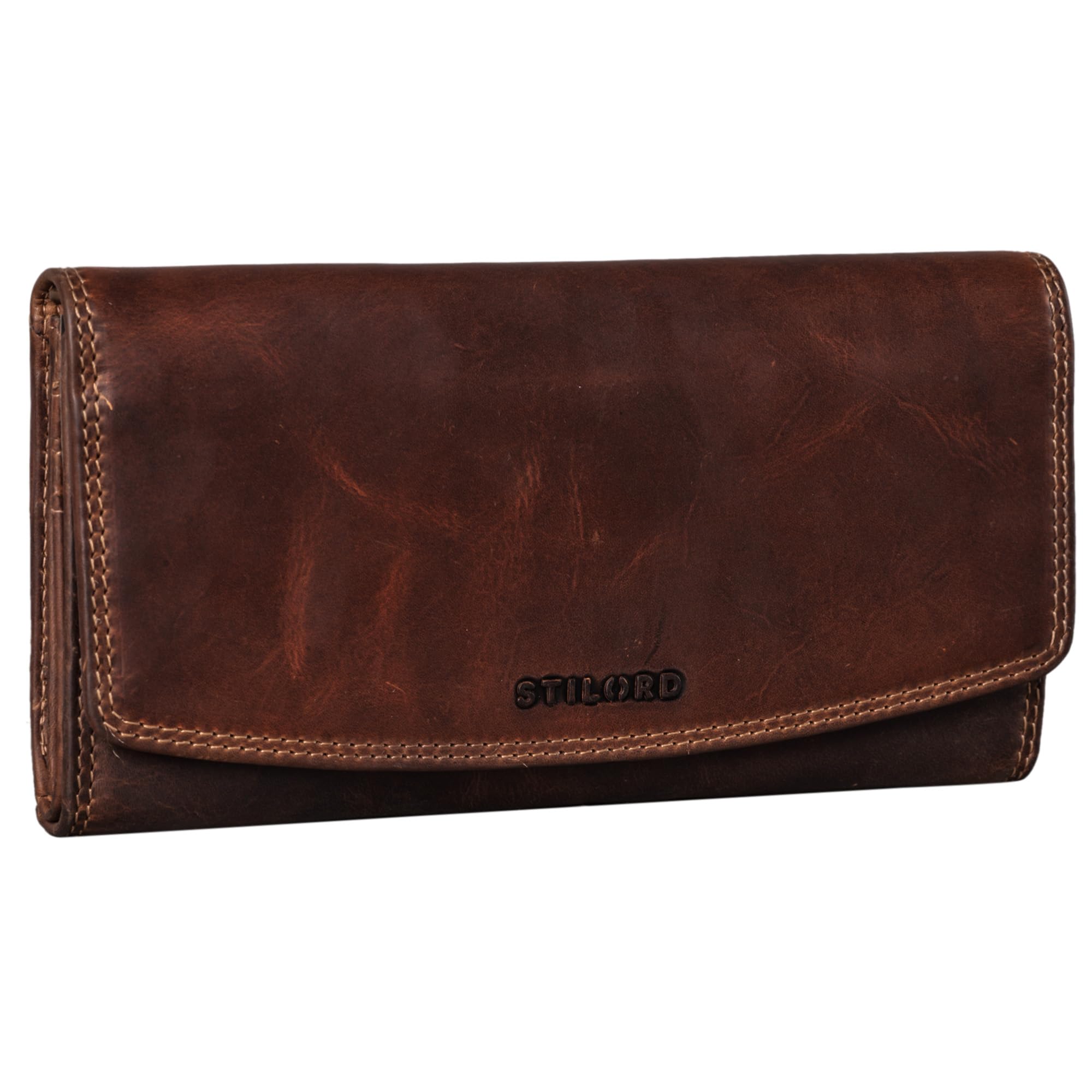 STILORD 'Felicia' Ladies Wallet Leather RFID and NFC Protection Vintage Women Purse Large Coin Pouch with Zipper in a Box, Colour:Salerno - Brown