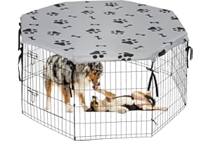 KOOLTAIL Dog Playpen Cover, Sun/Rain Proof Pet Pen Top Cover Provides Shaded Areas and Security Universal Dog Crate Cover for Indoor & Outdoor Fits 24 Inch 8 Panels Pet Playpen (Playpen Not Included)