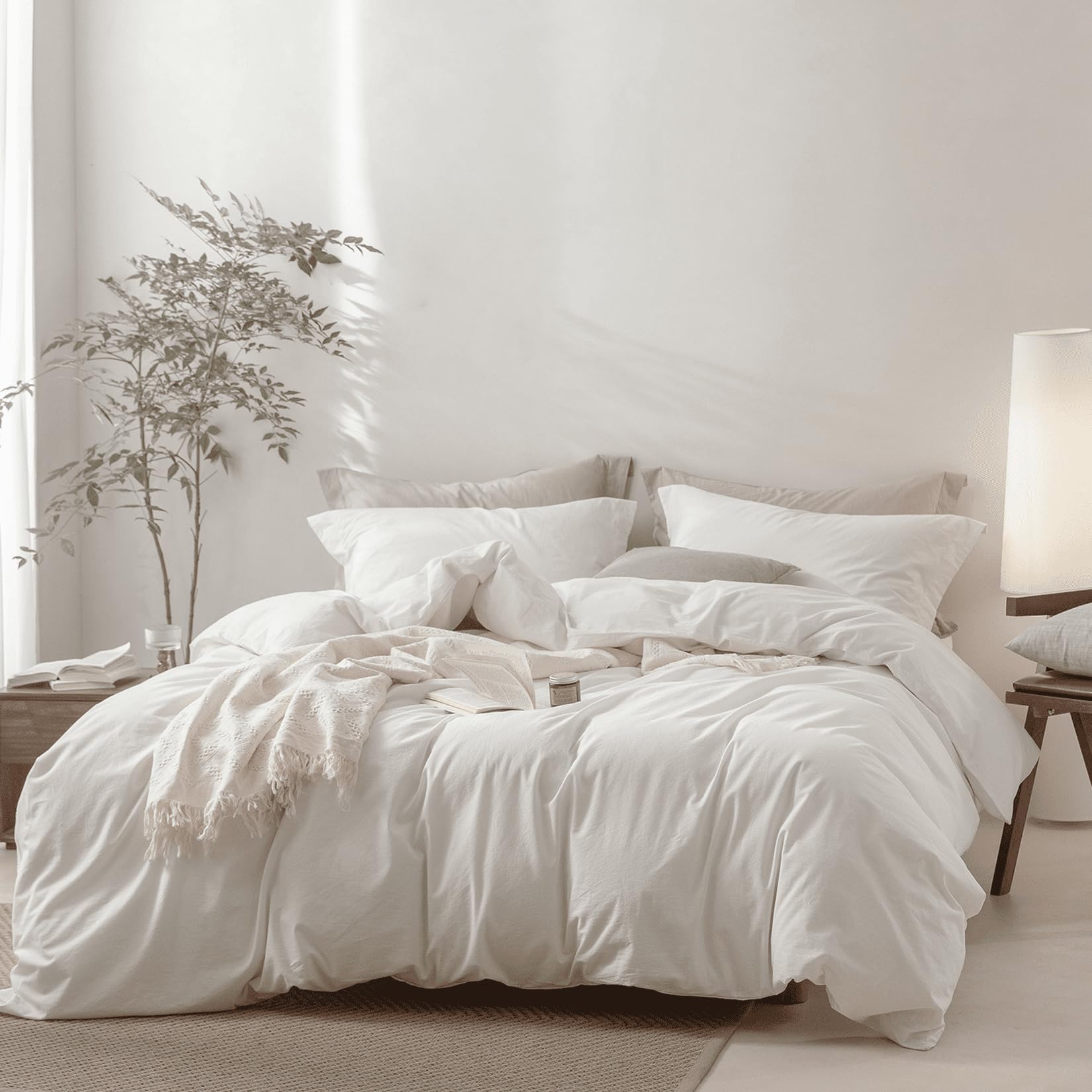 Photo 1 of BDEAR Linen Feel Off White Duvet Cover Alaskan King Size 132'' W x 120'' L, Percale 100% Washed Cotton Duver Cover with Zipper Closure Plus 2 Pillowcases, Oeko TEX Standard 100 Certificated