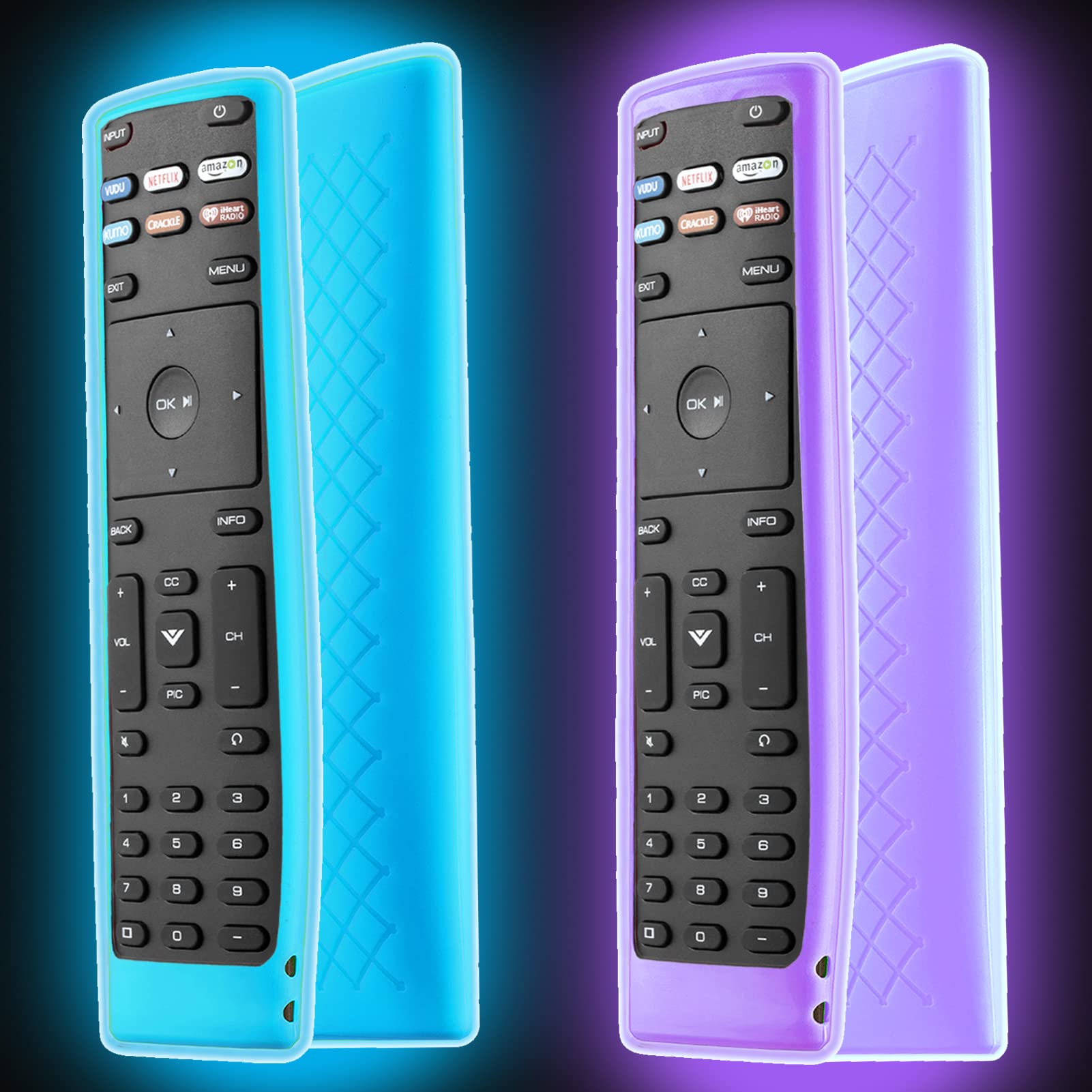 Photo 1 of 2 Pack Remote Case for Vizio XRT136, Silicone Cover for LCD LED TV Controller, Smart TV Remote Skin Sleeve Glow in The Dark Blue and Purple