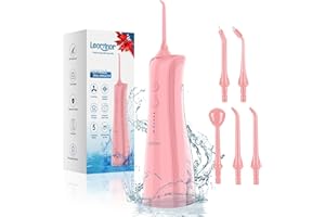 Leominor Water Dental Flosser Pick for Teeth - 5 Modes Cordless Portable Water Teeth Cleaner IPX7 Waterproof Oral Irrigator Rechargeable, Professional Flossing Cleaning Picks for Home Travel (Pink)