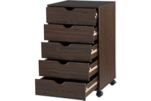 Naomi Home Wooden Office File Cabinets for Home Office, Lateral File Cabinet, Mobile Storage Cabinet Filing Storage Drawer Espresso/5 Drawer