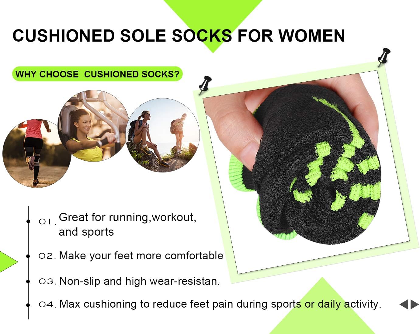 LITERRA Womens Ankle Socks 6-Pairs Athletic Running Low Cut Socks Cushioned : Sports & Outdoors
