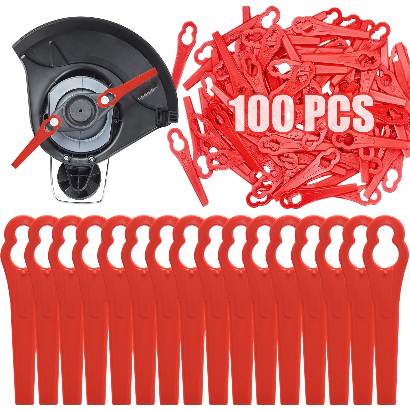 Beamely 100 Pcs Grass Trimmer Replacement Blades, 83 mm Plastic Garden Mower Blades Cordless Lawn Mower Cutting Blades Lawn Strimmer Accessories Tool for Swift Ryobi VonHaus Grass Strimmer-Red — image 1