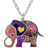 Bonsny Enamel Alloy Floral Heart Lover Elephant Necklace Pendant For Women Kids Lucky Gift