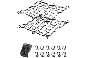 Emapoy 2 Pack Black Cargo Nets, 17"X17" Heavy Duty Latex Bungee Net Stretches to 34"x34", Gear Helmet Luggage Net with Tight 