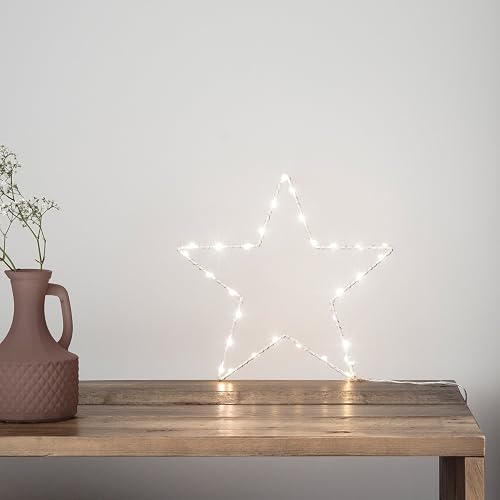Lights4fun Christmas Indoor Light Up Star Window Decoration with 30 Warm White LEDs Battery Operated Timer 23cm