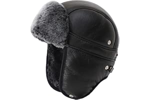 Mumcu's Leather - Russian Style Ushanka Aviator Bomber Hat - Sheepskin Fur Outdoor Winter Cap with Snap Fastener