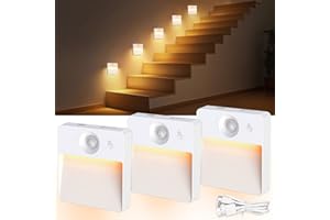 Guankai 3 Pack Motion Sensor Stair Light for Indoor, Rechargeable Battery Operated Closet Lights, RGBW Stick On Night Lamp, Motion Activated Magnetic Lighting Lamps for Step, Cabinet,Hallway,Bathroom